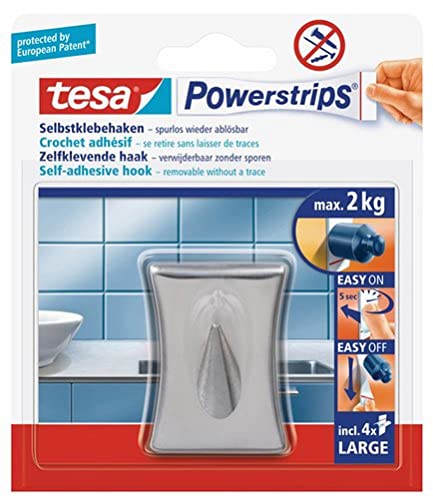 tesa 58120-00000-00 tesa Powerstrips Haken Large Metall, Konkav 1 Haken/ 2 Strips Large