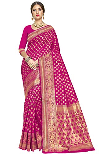 Indische Damen Saree Art Seide Blumen Handgewebt Zari Arbeit Hochzeit Party Sari mit ungenähter Bluse Stück (Schwarz), rose, One size