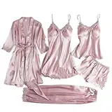 Pyjama Vierteiliges Set Damen Babydoll Nachthemd V-Ausschnitt Unterkleid Schlafanzüge Nachtkleid Babypuppe Nachtkleid T-Shirt Sleepwear Für Damen rutschfeste Schultergurte Nachtwäsche Rock Kleid Set