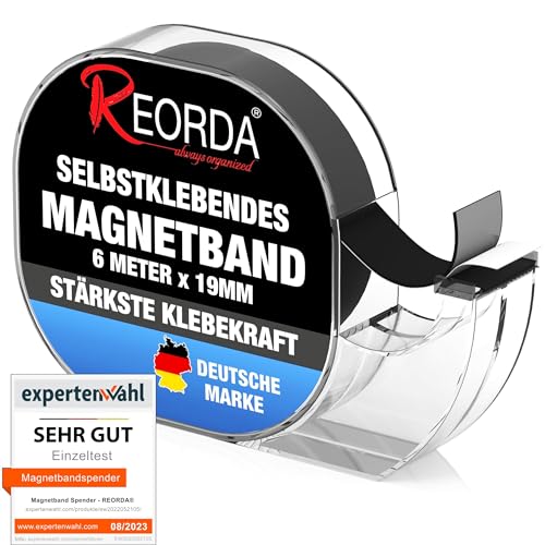 Reorda Magnetband selbstklebend im Spender - Magnetstreifen - Magnetklebeband hervorragend für Postkarten, Fotos & Whiteboards geeignet (6 Meter)