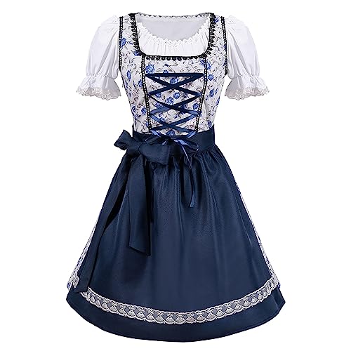 HolAngela Oktoberfest Kostüm für Damen Dirndl Kleid Trachtenkleid Damen Dirndlkleid für Oktoberfest Trachtenrock Dirndlschürze Spitzenschürze Midi Dirndl Vintage Kleid Dirndl Trachtenmoden Kleidung