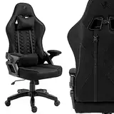 KRAKEN CHAIRS Gaming Stuhl Stoff Bürostuhl Gaming Sessel Höhenverstellbar Drehstuhl Ergonomischer Gamer Stuhl Verstellbare Armlehne Lendenkissen Schwarz