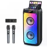 JYX Karaoke Machine mit 2 Mikrofones, großer Tragbaren Bluetooth Lautsprecher mit RGB-Licht, Karaoke Anlage für Karaoke, Hausparty, PA-System für Erwachsene Partybox Unterstützt TF/USB, AUX,FM,Rec,TWS