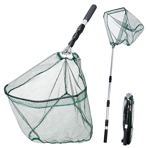 YOLOUP Schwimmender Fischkescher Faltbarer Angelnetze Teleskop Unterfangskescher 130cm Kescher zum Angeln Gummiert Kescher Langlebiges Nylonnetz Angelzubehör für Mann & Frau