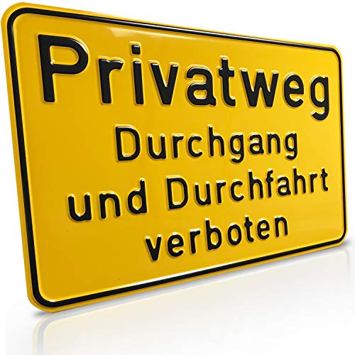 Betriebsausstattung24 Hinweisschild „Privatweg Durchgang und Durchfahrt verboten“ - Zur Grundbesitzkennzeichnung - Weg- & Straßenkennzeichnung - Aluminium - Signalgelb