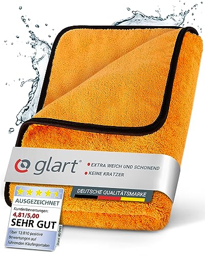 Glart Auto Trockentuch XXL - Microfasertuch Autopflege, saugstark, 90x60cm für kratzfreies Trocknen, Auto Mikrofasertuch - Großes Auto Mikrofasertuch, Orange, Microfasertücher Auto - Poliertuch Auto