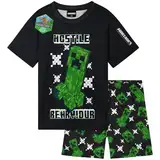 Get Trend Minecraft Schlafanzug Kinder Jungen Kurz Sommer Pyjama Set Atmungsaktiv Creeper Teenager Gamer Geschenke für Jungs (11-12 Jahre, Schwarz Minecraft)