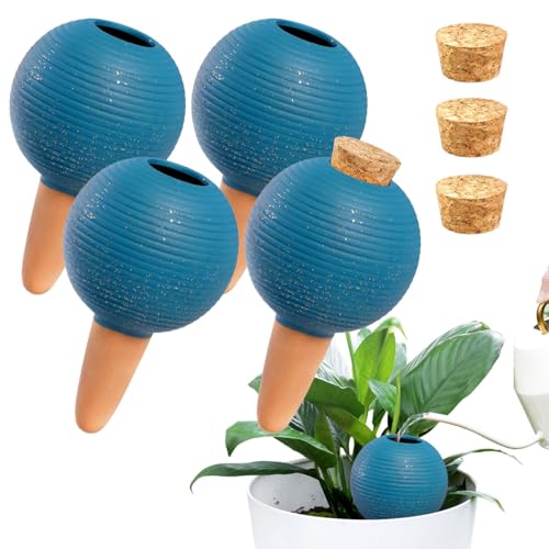 eusbon Tongefäßen Bewässerungssystem, 4er Set Tonkegel Bewässerung für Pflanzen, je 400 ml Volumen, automatische Bewässerung Pflanzen für Zimmerpflanzen & Balkonkästen, Blau