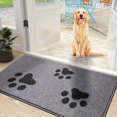 Mibao Türmatte Inenn 50 x 80 cm, Schmutzfangmatte für den Eingang und Hintertür, rutschfeste Fußmatten, maschinenwaschbar, weicher Haustierteppich für schlammige Schuhe und Pfoten, Grau