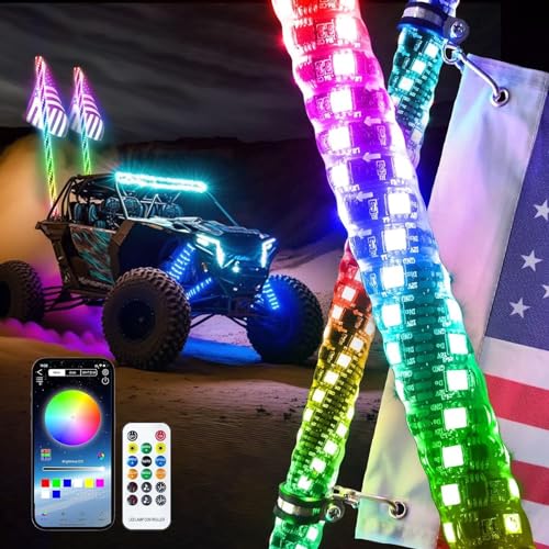 4FT RGB LED Whiplash mit Stop Turn Reverse Lights Sicherheitsantennenbeleuchtung Whiplash Remote und App-Steuerung for ATV UTV Polaris RZR Can-am Dune