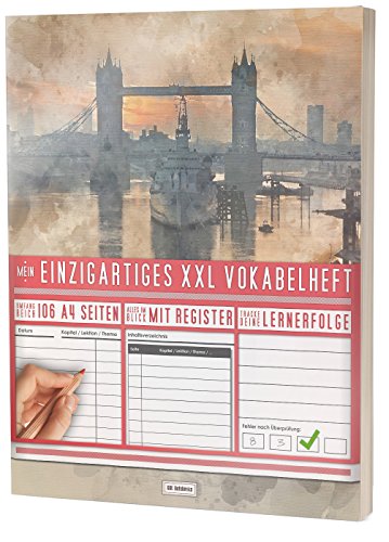 Mein Einzigartiges XXL Vokabelheft: 100+ Seiten, 2 Spalten, Register / Lernerfolge auf jeder Seite zum Abhaken / PR101 "Englisch Vintage" / DIN A4 Softcover