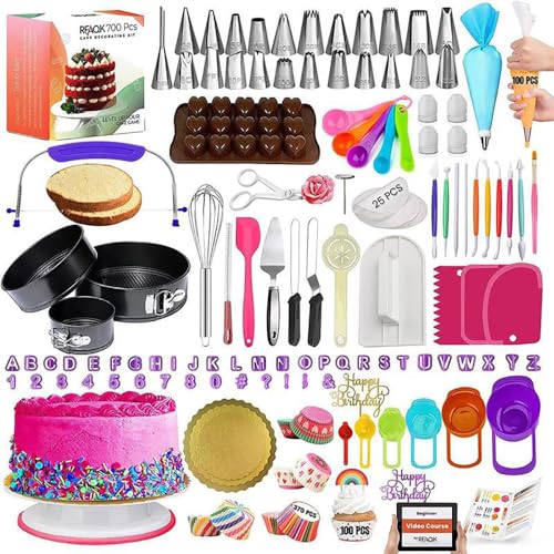 Torten Zubehör,Backen Zubehör,Backzubehör Für Torten,Torten Zubehör Set 700Stück, Tortenplatte Drehbar, Spritzbeutel mit Tüllen, Spritztüllen Set, Backzubehör, für Anfänger Kuchen Dekorieren Zubehör