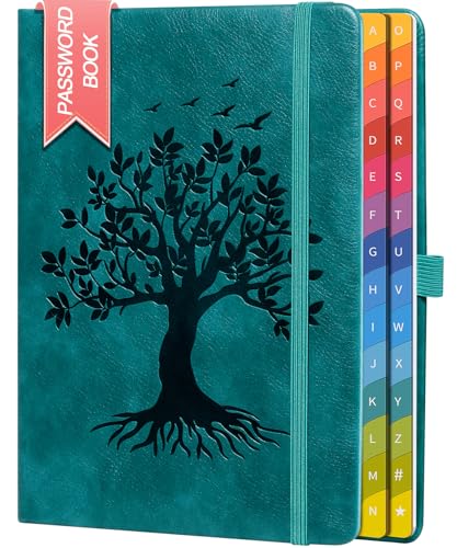 ZXHQ Passwortbuch mit bunten alphabetischen Tabs, 21,3 cm x 14,7 cm Hardcover-Passwort-Organizer für die Verwaltung von Internet-Webseiten-Adressen und Logins - Seegrün