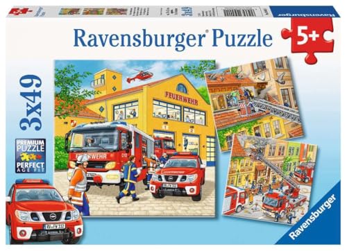 Ravensburger Kinderpuzzle - 09401 Feuerwehreinsatz - Puzzle für Kinder ab 5 Jahren, mit 3x49 Teilen