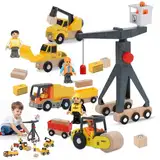 WDKXCN Baustellenfahrzeuge Kinder, Baufahrzeuge Kinder, Spielzeug Baustelle Kinder，Kranspielzeug, Minibagger, Bulldozer Spielzeug, Spiel-Set für Kinder ab 3 Jahren