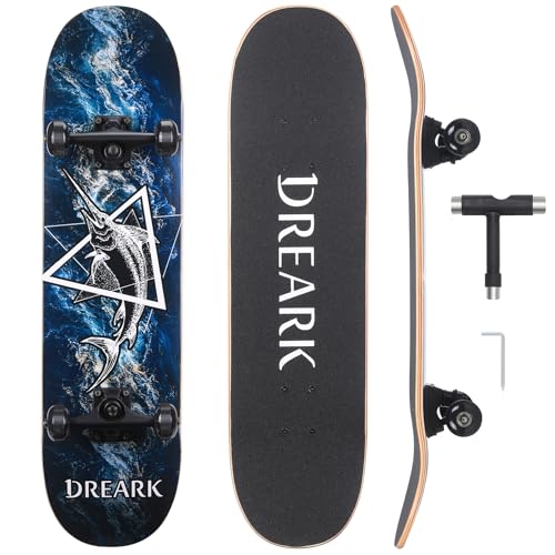 Skateboard 31x8 Zoll Komplette Cruiser Skateboard für Jugendliche Erwachsene, ABEC-11 Kugellagern und 92A PU Rollen, Doppeltes Kick-Concave-Design mit All-in-one Skate T-Tool für Anfänger