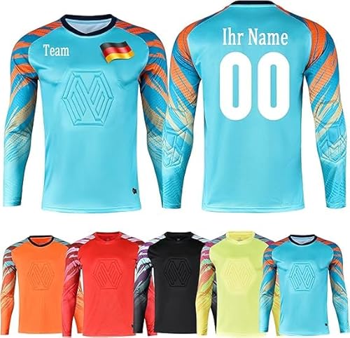 Personalisierte Kinder Torwart Trikots Jungen Fußball Trikot Gepolstert Torwart Shirt Langarm Sport Shirt Benutzerdefiniert Torwarttrikot Tops mit Namen