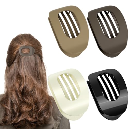 LOPHE Flache Haarklammern Damen, 4 Stück Französische Rutschfeste Haarspangen Starker Halt, Flat Claw Clip Haarspange Flach für Alltag, Sport, Autofahren, Oval Design(A)