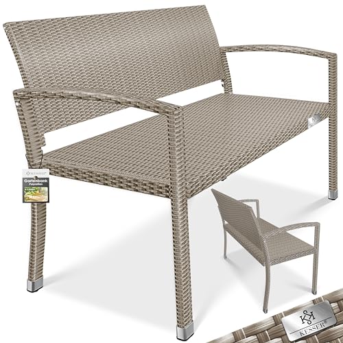 KESSER® Gartenbank Polyrattan 2-Sitzer Wetterfest | Rattan-Sitzbank UV-Beständig & bis 320kg belastbar | Balkon-Bank 125x62x90cm | Garten-Möbel mit ergonomischen Armlehnen | Für 2 Personen Creme