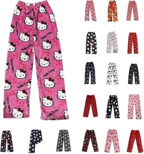 Pyjama Hose Damen Kinder Schlafanzughose Lang Kawaii Cute Cartoon Anime Pyjamas Mädchen Schlafhose Flanell Bequeme Schlafanzug Freizeit Pyjamahose Y2k Weihnachten Halloween
