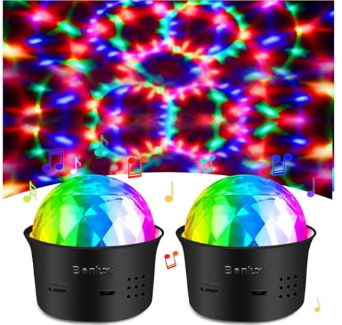 Bonlux Discokugel 5V Partylicht Mini Disco Lichteffekte RGB Partylicht Stimmgesteuertes USB Stimmungslicht für Kinder Zimmer Party 2Stück