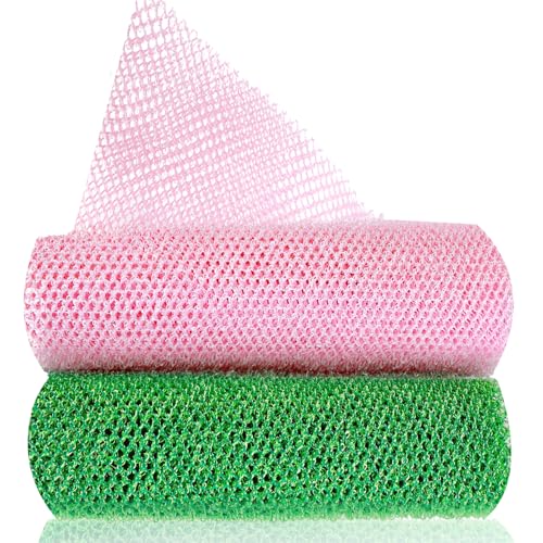 GEEHUA 2 Stück Afrikanischer Netzschwamm, African Peeling Netz Sponge, Badeschwamm Waschnetz, langer Nylon Rückenwaschlappen, Handtuch für alle Haut, tägliches Rücken-Körperpeeling(Rosa, Grün)