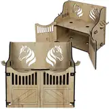 Hoofly Hobby Horse Stall Wandhalterung - Praktisches Hobby Horse Zubehör mit Türen, Stauraum & Haken/Idealer Pferdestall Hobby Horsing 2 Pferde/Wand Halterung für 2 Hobby Horse Steckenpferde Stall