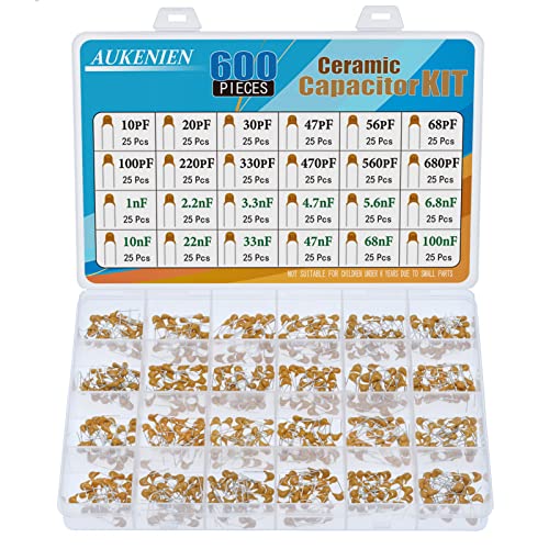 AUKENIEN 24 Wert 600 Stück Keramik Kondensator Set Kondensatoren Sortiment von 10pF bis 100nF Keramikkondensator Capacitor Kit