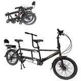 Tandemfahrrad zum Radfahren, klassisches Tandem-Beachcruiser-Fahrrad für Erwachsene, 20-Zoll-Räder, City-Tandem-Klapprad, Dreisitzer, 7-Gang-Einstellung, maximale Belastung 200 kg, Größe 210 x 35 x 1