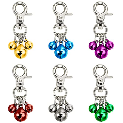 6 Stücke Haustier Glocken für Halsbänder Laute Hundeglocken Schlüsselringe Hundeglocken Halsband Charm Hund Verdreifach Glocke Anhänger für Hunde (Grün, Rot, Blau, Lila, Silber, Gold)