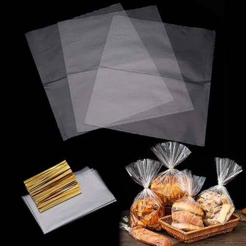 200pcs Cellophantüten 21x30/17x25/15x20/10x15cm Süßigkeiten tüten Transparent kekstüten mit Metallischen Bindebaender für Brot Kekse Kindergeburtstag Gastgeschenke Tütchen (10cm*15cm)