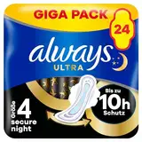 Always Ultra Binden Damen Gr. 4, Secure Night (24 Damenbinden mit Flügeln) Giga Pack, dünn und super saugfähig, geruchsneutralisierend und Auslaufschutz