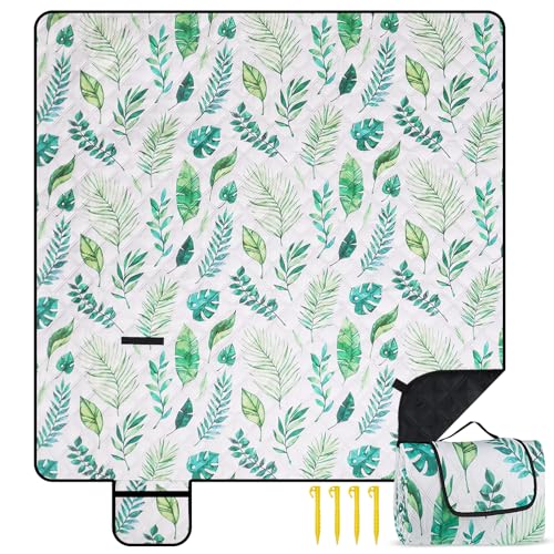 COZCLAM Picknickdecke Wasserdicht, 200x200cm Picnic Blanket, Tragbare Picknickdecke Baumwolle, Stranddecke Sandfrei, Waschmaschinenfest, Isoliert, Ideal für Strand, Picknick, Camping (Grün)