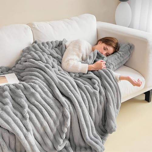 Samtdecke, 59 x 79 Zoll Decke, minimalistisch grau, warm und weich geflochten, fade-resistentes Wurf für Bett, Couch, Grau