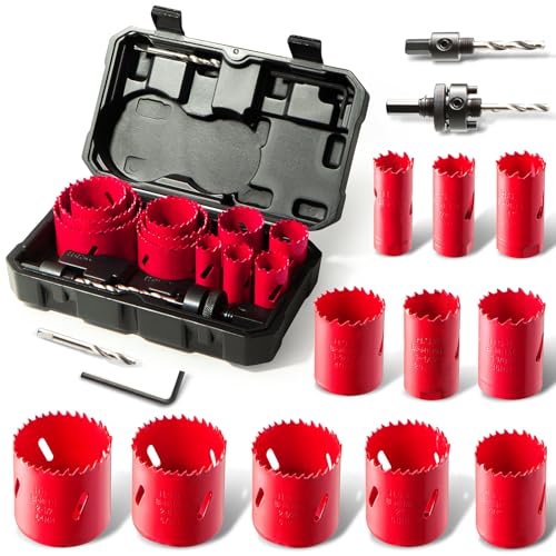 Bi-Metall Lochsäge Set, HYCHIKA 17tlg Lochbohrer Ø20mm-68mm, Maximale Schnitttiefe 40mm, Ideal zum Bohren von Weichmetall, Holz, PVC-Platte und Kunststoffplatte