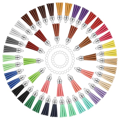 50 Stück Quasten Anhänger Schlüsselanhänger Quaste Leder Troddel Anhänger Mini Bunt Quaste DIY Leder Dekorationen Mini Retro Charm Quaste Schlüsselanhänger Handwerk Zubehör Für Taschen Armband