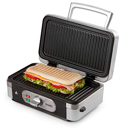 DOMO DO9136C Multifunktionsgerät 3-in-1 Sandwichmaker, Waffeleisen, Kontaktgrill - Antihaftbeschichtung - Edelstahl/Schwarz