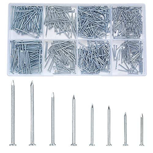 720 Stück Nägel Wand, Flachkopfnägel, Bilder Nägel Aufhängen, Wandnägel, Hardware Nagel Sortiment Set zum Bilderrahmen, Holzbearbeitung, Bilderrahmenspiegeln Nägel (Silber)