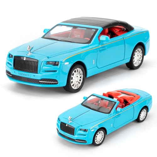 imtfzct 1/32 Rolls-Royce Dawn Modellauto, Legierung Spielzeugauto mit Sound und Lichtfunktionen, Sammlerstück Pull Back Spielzeugauto Geschenk für Kinder blau