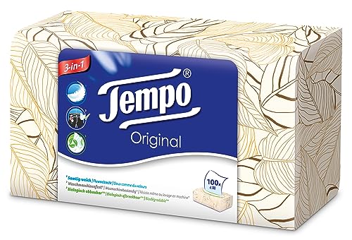 Tempo Original Taschentücher Box - 4x3 Boxen mit 100 Tüchern pro Box - Samtig weich, Waschmaschinenfest und biologisch abbaubar