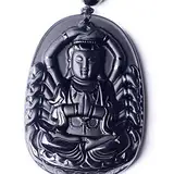 Jade-Anhänger,Geschnitzter Drachen-Anhänger, Natürlicher schwarzer Obsidian-Anhänger mit tausend Händen, Guanyin-Bodhisattva-Anhänger, edler Schmuck, schwarzer Obsidian-Jade-Halskettenanhänger