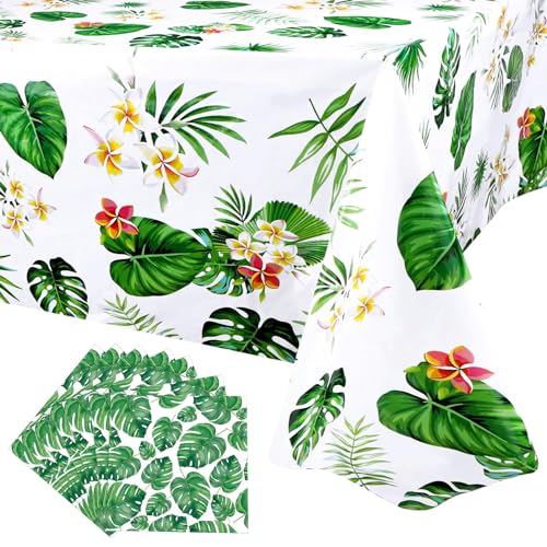 Hawaiian Luau Tischtücher,20 Hawaii Servietten Poolparty 33cm,Tropische Palmblätter Tischdecke Papierservietten Grün Blätter,Hawaii Party Deko,Tischdeko Hawaii Sommer Mottoparty Deko 86 x 51 IN
