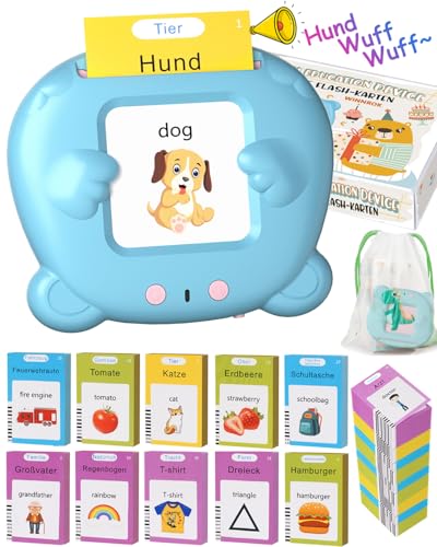 Winnrok Sprechende Lernkarten Deutsch Englisch Lernen für Kinder, Oster Geschenke Kinder Sprechen Lernspielzeug Sprachförderung ab 2 3 4 Jahre, Flash Cards Lernspiele Vokabelfreund 224 Wörter Blau