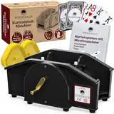 Weidebach® Schwarze Kartenmischmaschine mit Goldener Kurbel für alle Standard Kartenspiele, Kartenmischer mit 2X Kartenspielen & Ersatzkurbel, Karten Mischgerät mit Buch für lustige Spieleabende