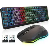 KLIM Blaze & Chroma - NEU 2024 - Tastatur Maus Set Kabellos QWERTZ- Flach, Ergonomisch - Maustastatur für PC, Mac, PS4 PS5 - Eingebauter, langlebiger Akku