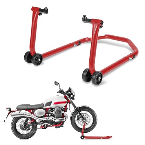Eikuavons Motorradständer, Motorradheber Vorne Motorrad Aufbockständer mit Doppelrollen, breitenverstellbar Montagearbeiten für Motorräder bis 300 kg, Standfestigkeit (Rot)