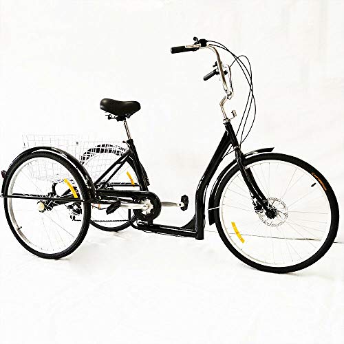 RibasuBB 26 Zoll 3 Räder Dreirad Erwachsene 26" Senioren Dreirad 6 Gang Bike mit Korb, Dreirädriges Cruiser-Fahrrad für Erholung, Einkaufen, Picknicks