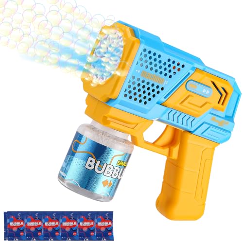Seifenblasenpistole, Seifenblasenmaschine Kinder, LED Licht Blasen Elektrisch, Mit 100 ML Tank Blau-Gelb Automatische Bubble Maker, Blasenspielzeug Geschenk für Kinder Geburtstag Party (Blau-Gelb)