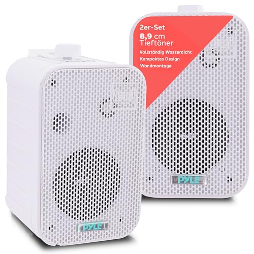 Pyle 2 Wege Lautsprecher Box als wasserdichte Box Outdoor & als Innen Lautsprecher Wand, Decken & Ecken – 300W Outdoor Box Wasserdicht & leichte Montage. Robust & Kompakte Lautsprecherbox 9 cm, Weiß