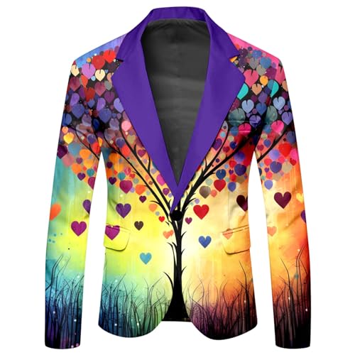Vekewear Regenbogen Sakko Herren Bunt Anzugjacke Slim Fit EIN-Knopf Blazer Blazerjacke Festival Party Smokingjacke Karneval Anzugmantel Drucken Hippie Graffiti Anzugsakko Showmen Host Kostüm